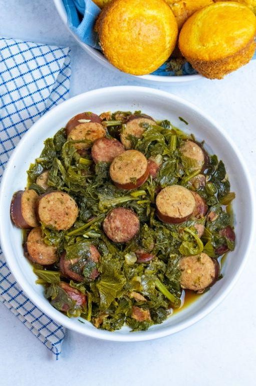 Mustard Greens and Sausage Skillet