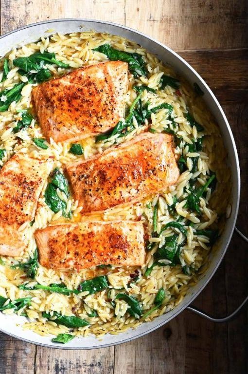 One-Pot Orzo with Salmon and Spinach