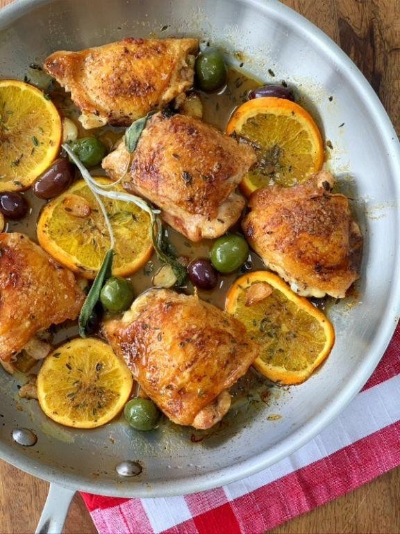 Orange Chicken Thighs with Garlic and Herbs