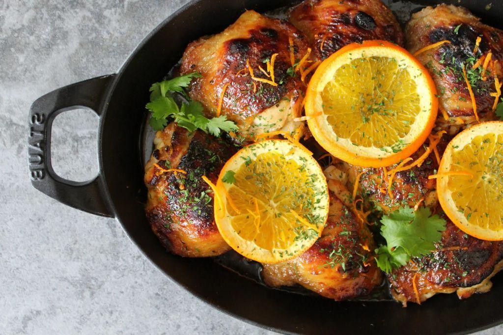 Orange Chicken Thighs with Honey Mustard Glaze