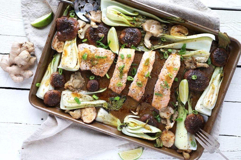 Orange Ginger Sheet Pan Salmon with Bok Choy