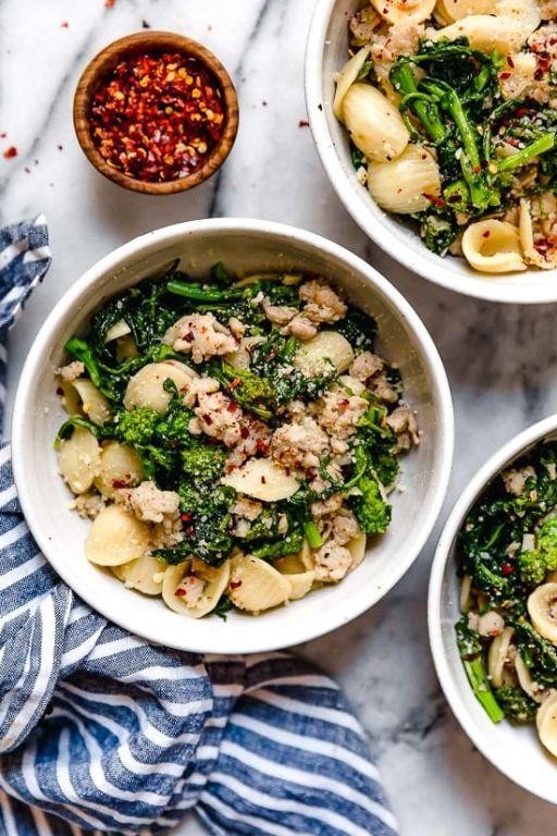 Orecchiette with Peas, Sausage, and Broccoli Rabe