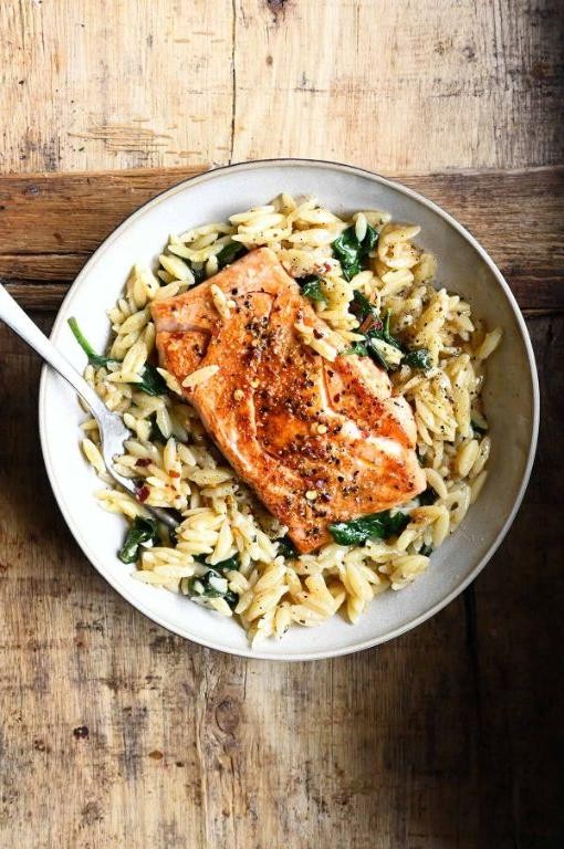 Orzo with Salmon and Roasted Garlic