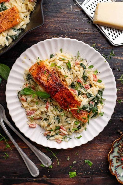 Orzo with Salmon and Roasted Red Pepper Sauce