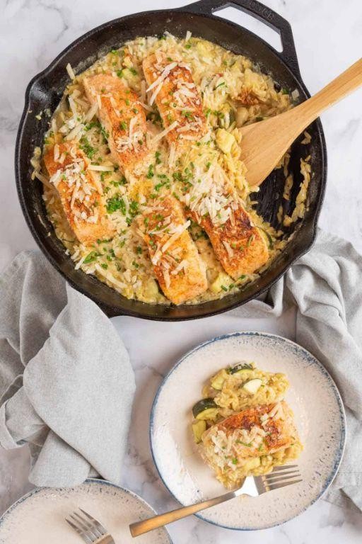 Orzo with Salmon and Zucchini in a White Wine Sauce