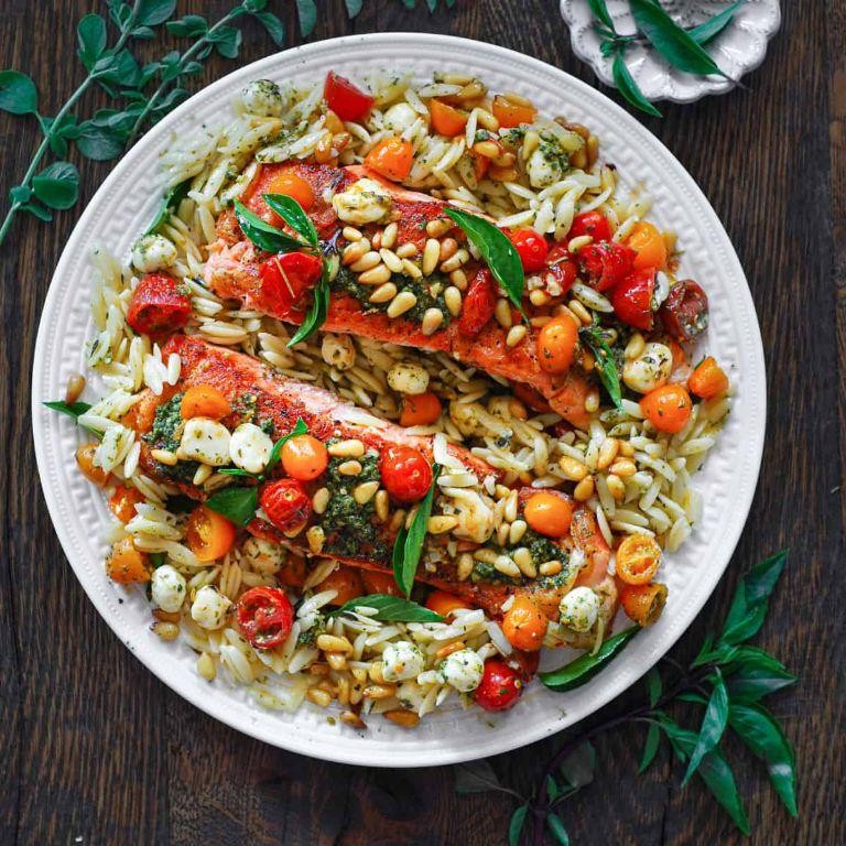 Orzo with Salmon and a Light Tomato Basil Sauce