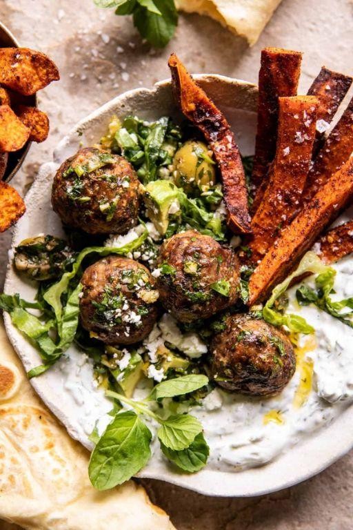 Oven Baked Greek Meatballs with Tzatziki