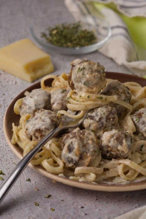 Oven Baked Meatballs with Alfredo Sauce