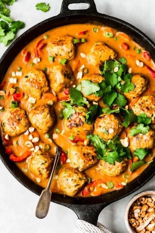 Oven Baked Meatballs with Peanut Sauce