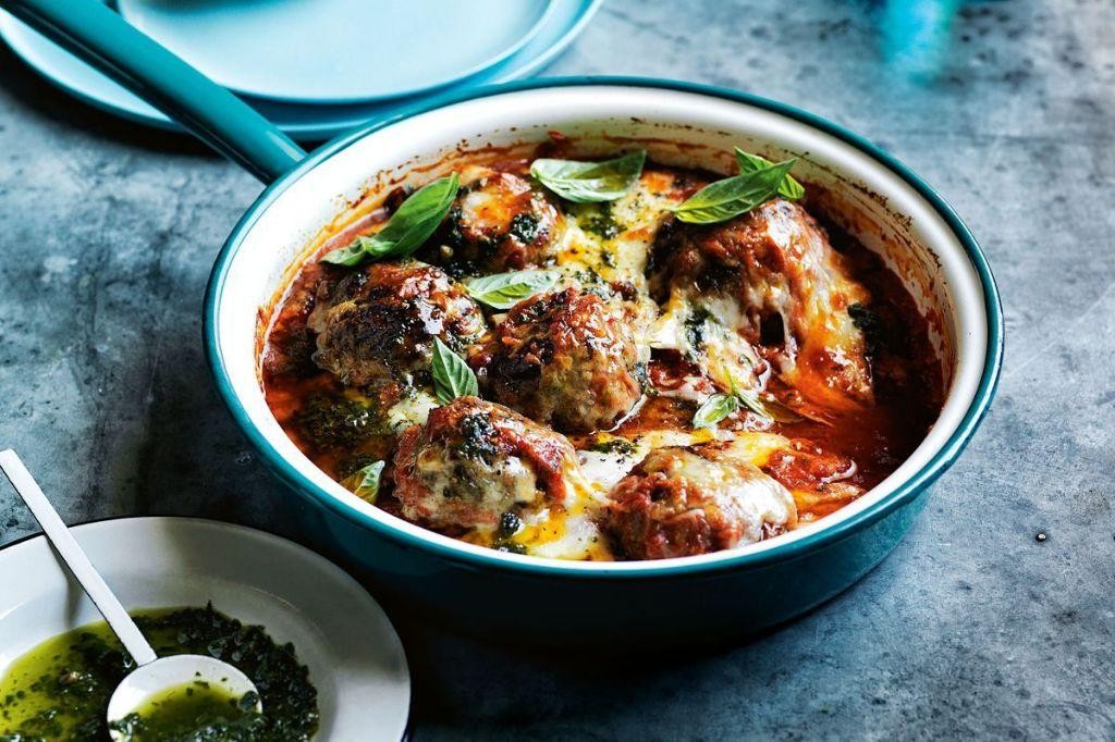 Oven Baked Meatballs with Pesto