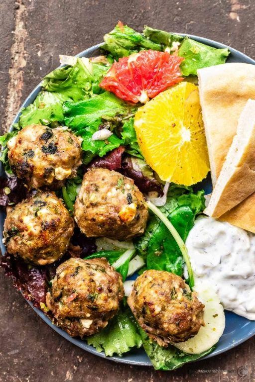 Oven Baked Meatballs with Spinach and Feta