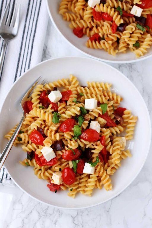 Pasta with Diced Tomatoes, Olives, and Feta