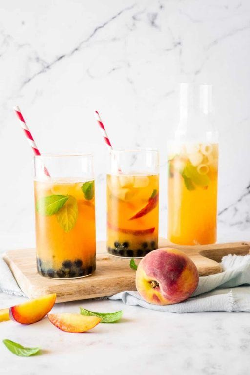 Peach Iced Tea with Tapioca Pearls