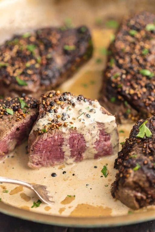Peppercorn Crusted Sirloin Steak with Brandy Cream Sauce