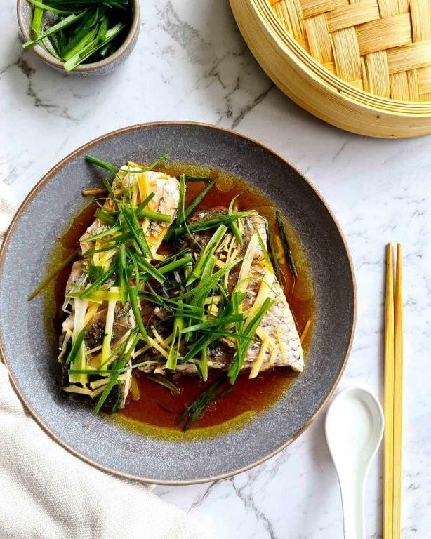 Poached Cod with Ginger and Spring Onions