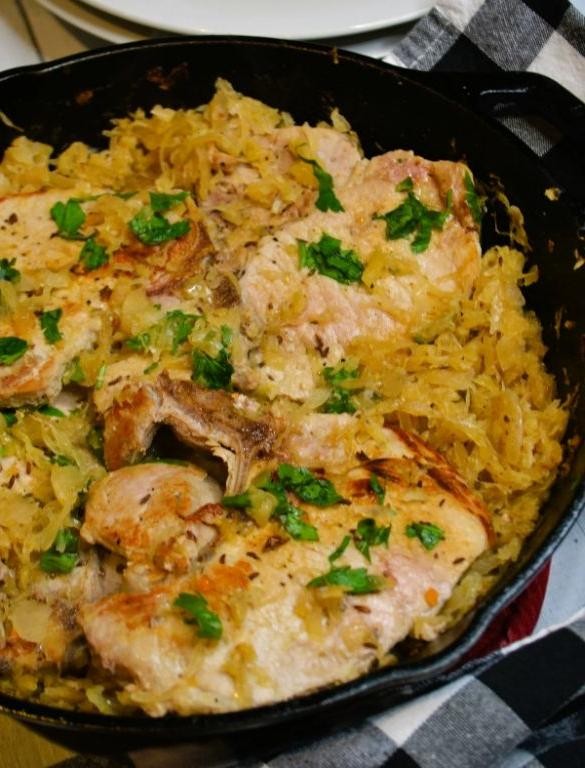 Pork Chop and Sauerkraut Skillet