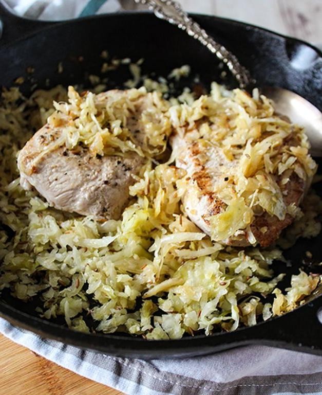 Pork Chop and Sauerkraut with Apples and Onions