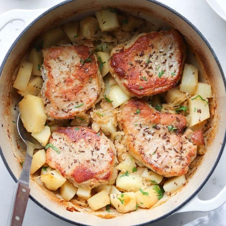 Pork Chop and Sauerkraut with Bacon