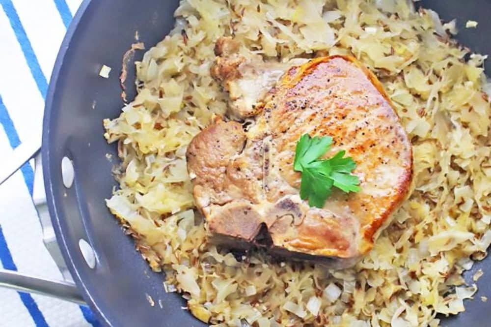 Pork Chop and Sauerkraut with Caraway Seeds