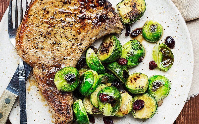 Pork Chops with Roasted Brussels Sprouts