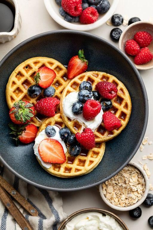 Protein Waffles with Greek Yogurt and Blueberries