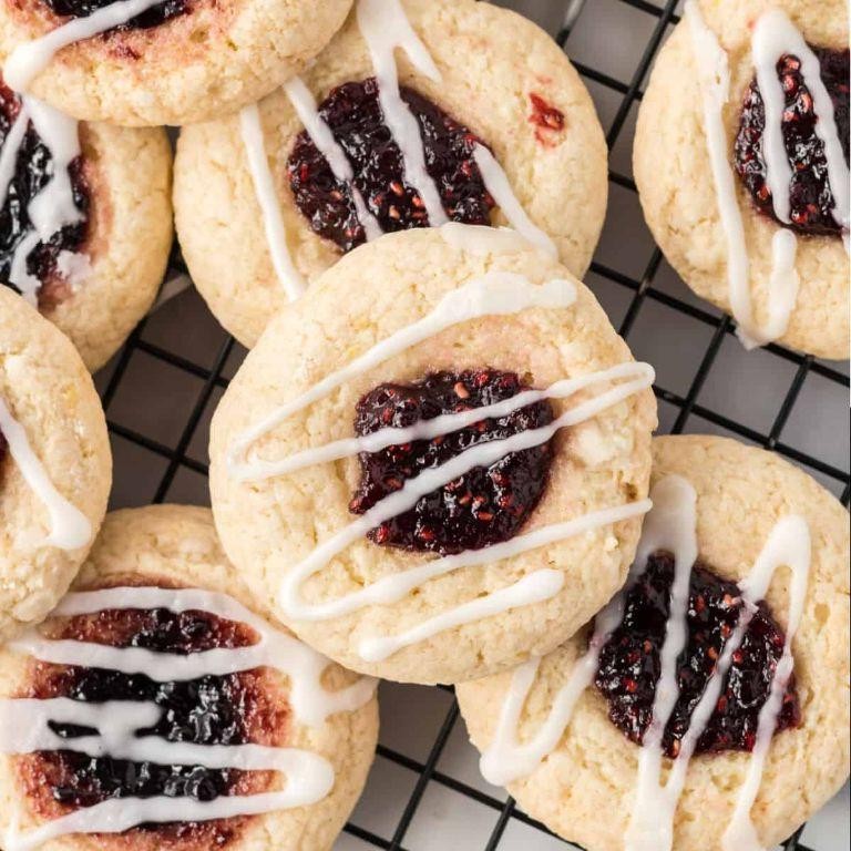 Raspberry Cake Mix Thumbprint Cookies