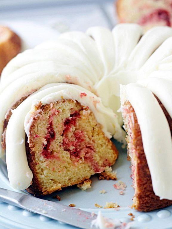 Raspberry White Chocolate Bundt Cake with Vanilla Filling