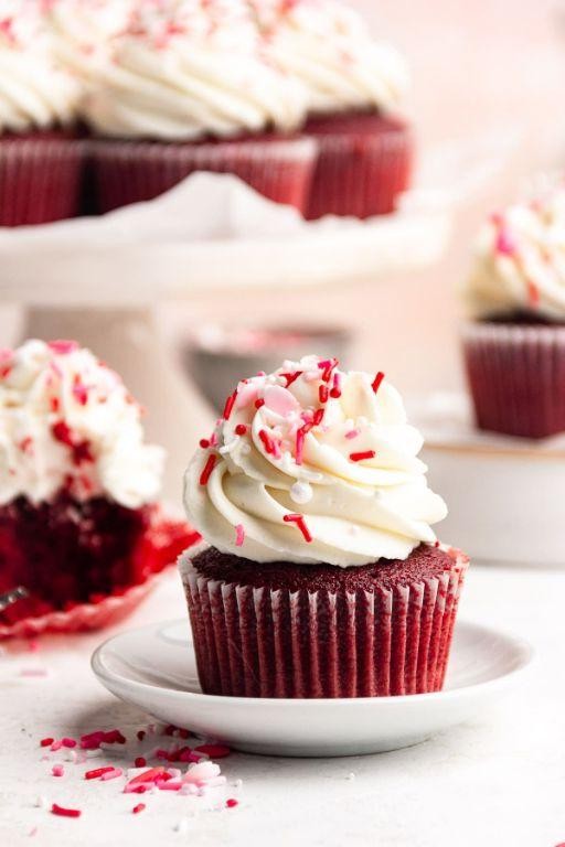 Red Velvet Cupcakes with Whipped Cream Topping