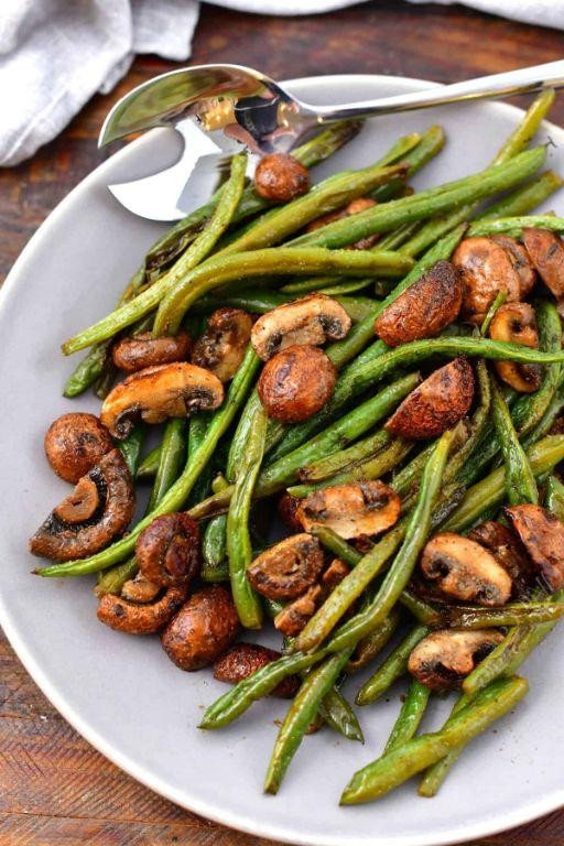 Roasted Fresh Green Beans with Mushrooms