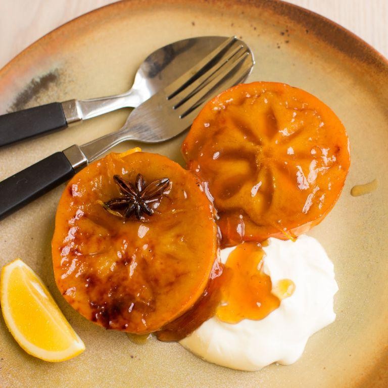 Roasted Fuyu Persimmon with Honey and Cinnamon