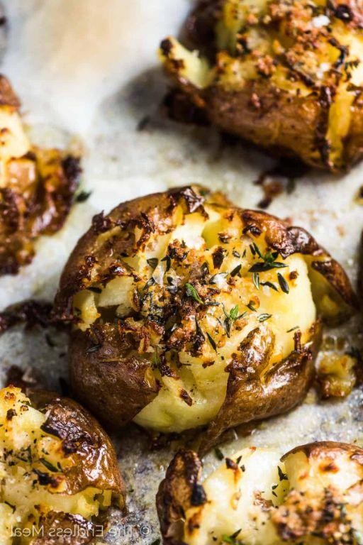 Roasted Garlic and Olive Oil Smashed Red Potatoes