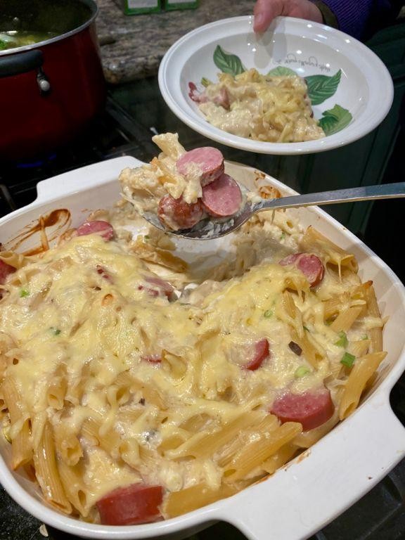 Sauerkraut and Sausage Pasta Bake