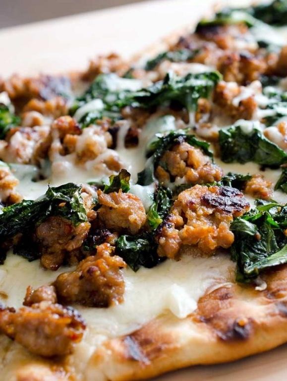 Sausage and Kale White Pizza