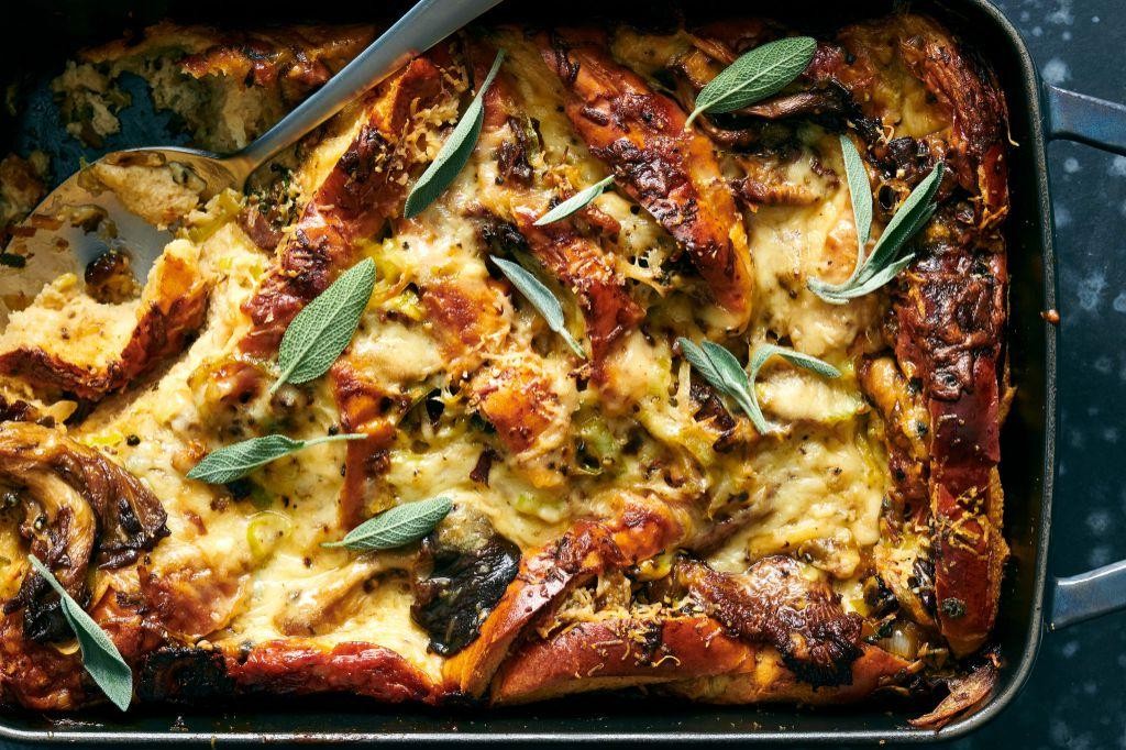 Savory Dried Morel Mushroom Bread Pudding