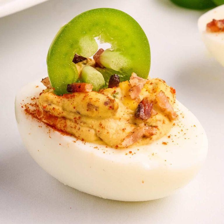 Serrano Pepper and Bacon Deviled Eggs