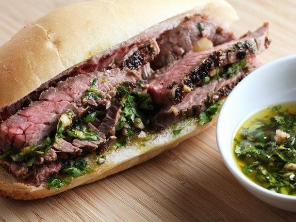 Shaved Beef with Chimichurri Sauce Sandwich