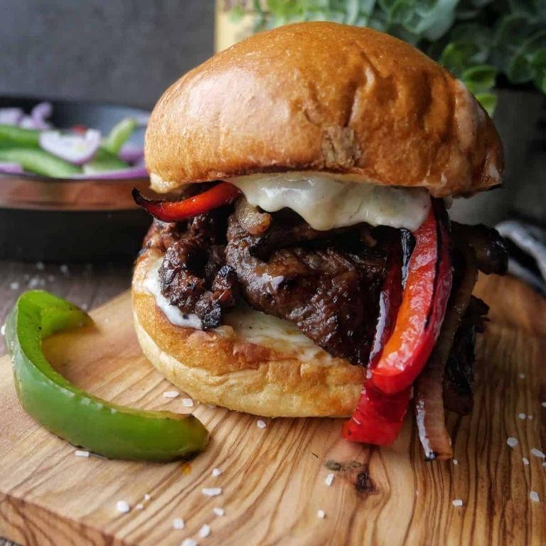 Shaved Beef with Peppers and Onions Sandwich