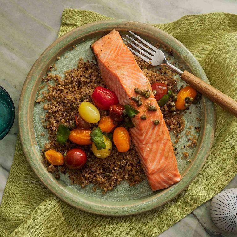 Sheet Pan Salmon with Quinoa and Roasted Vegetables