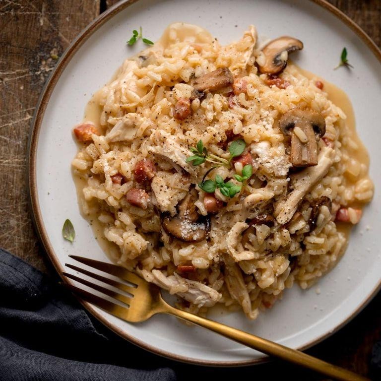 Shredded Turkey and Mushroom Risotto