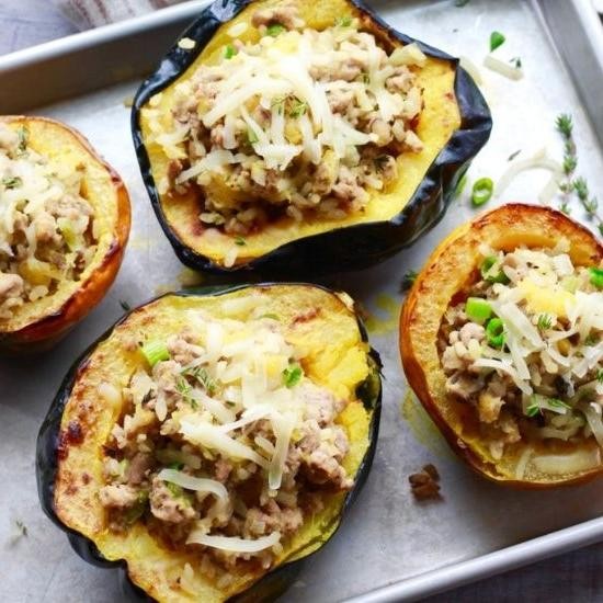 Shredded Turkey and Rice Stuffed Squash