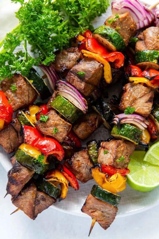 Sirloin Cube Kebabs with Vegetables