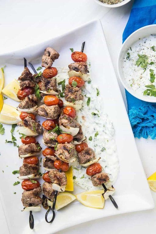Sirloin Steak Kebabs with Tzatziki Sauce