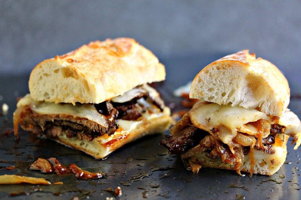 Sirloin Steak Sandwich with Caramelized Onions and Provolone