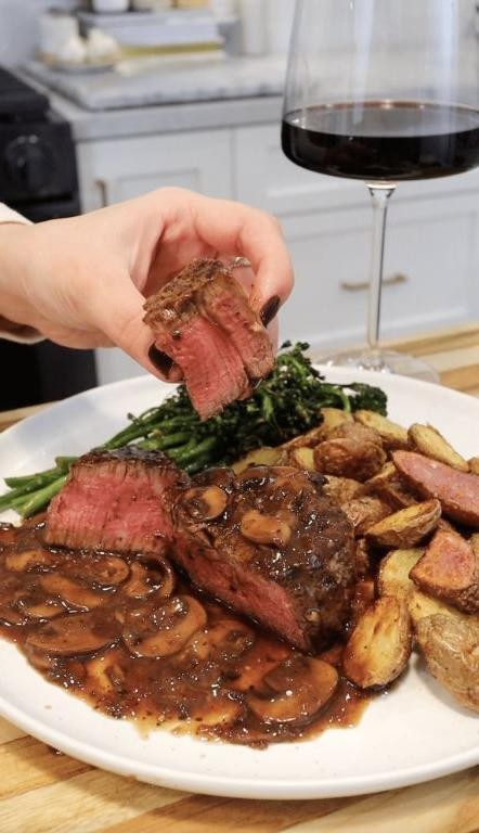 Sirloin Steak with Mushroom and Red Wine Sauce