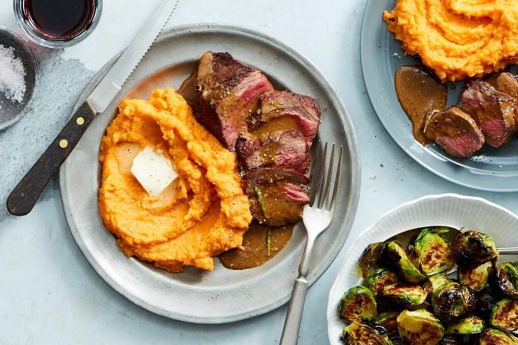 Sirloin Steak with Sweet Potato Mash and Green Beans