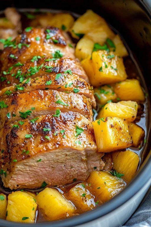 Slow Cooker Pork Loin with Pineapple Glaze
