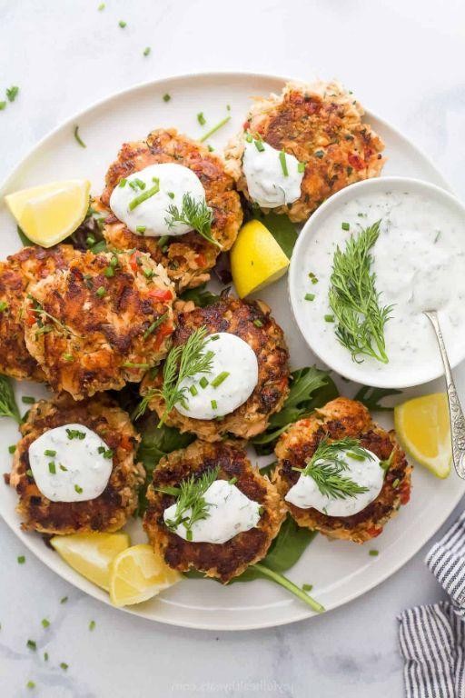 Spicy Salmon Cakes with Dill Yogurt Sauce