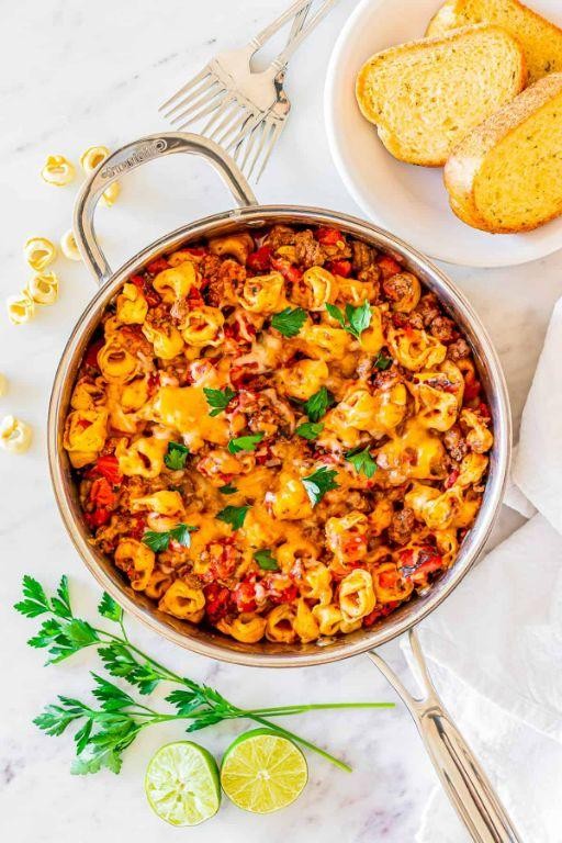 Spicy Tortellini and Ground Beef Skillet