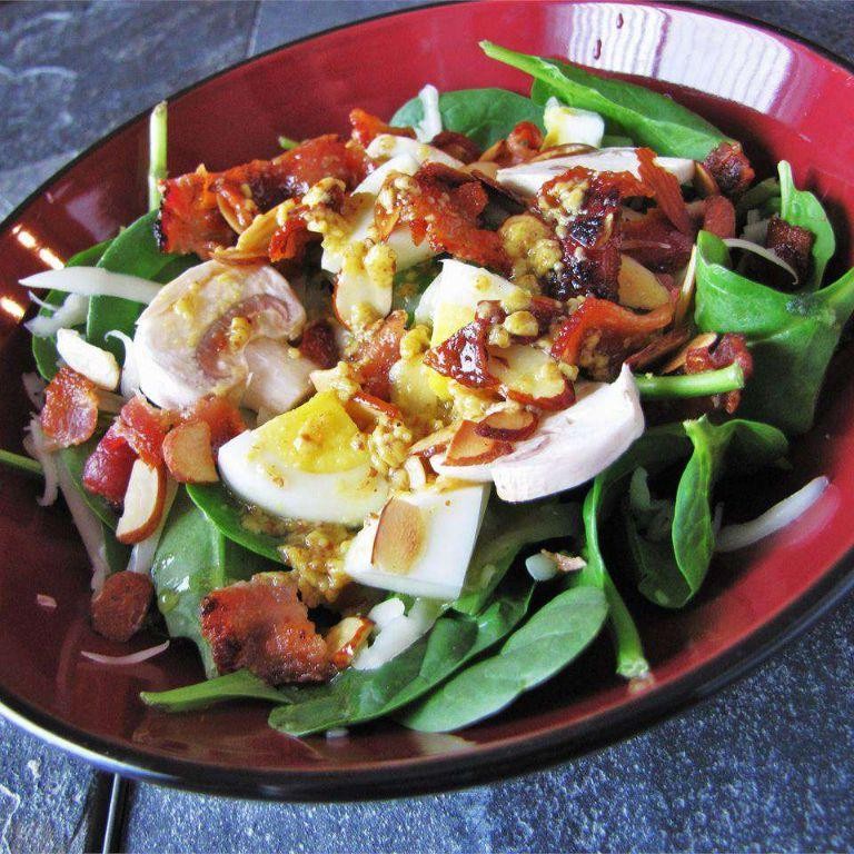 Spinach and Bacon Salad with Warm Mustard Dressing