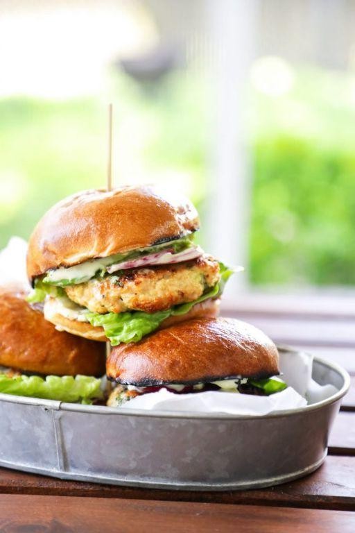 Spring Chicken Burgers with Herbed Mayo